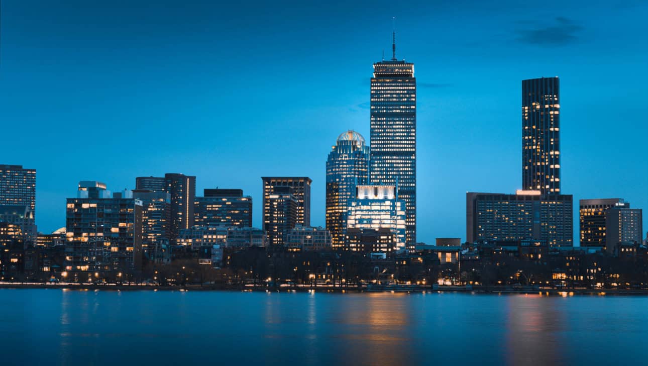 Night Skyline Boston Lights Charles Blue.